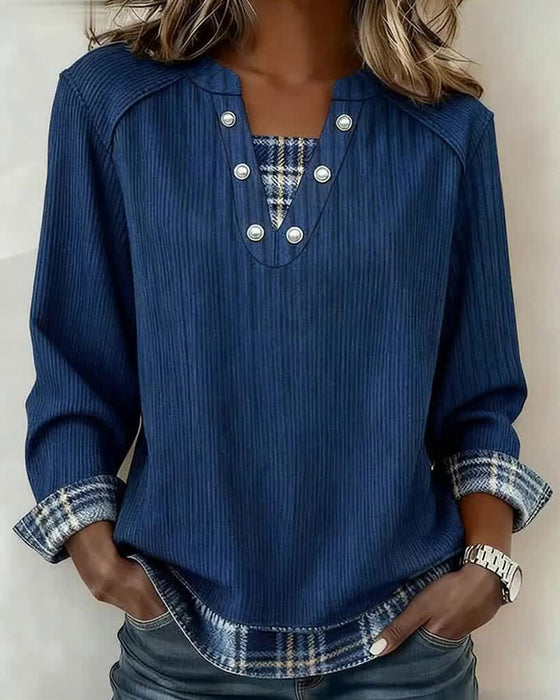 Fake Two Piece Plaid Long Sleeve Sweatshirt
