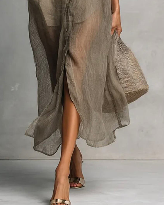 Lapel Button Slit Dress