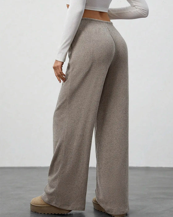 Solid Drawstring Wide-Leg Long Pants