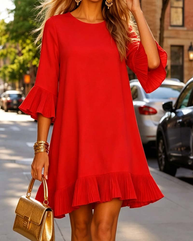 Dress Round Neck Ruffled Loose