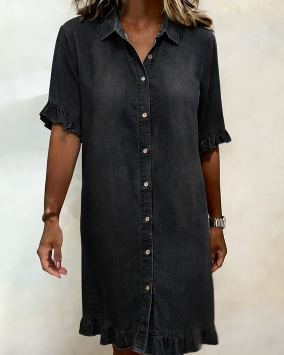 Denim Ruffle Shirt Dress
