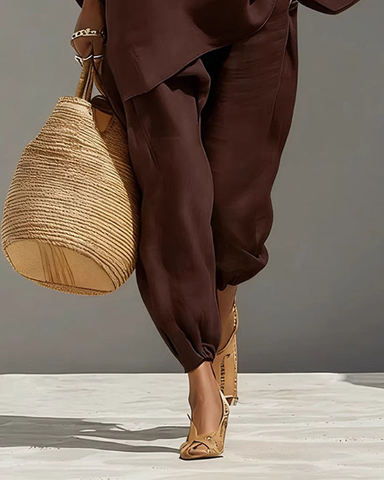 V-Neck Relaxed Sleeve Casual Set