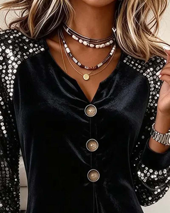 Little V-neck Sequin Sleeve Dress