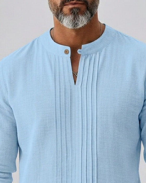 Pleated Stand Collar Men's Shirt