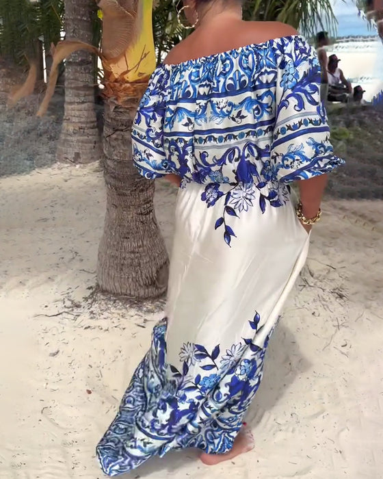 Off-Shoulder Printed Resort Dress