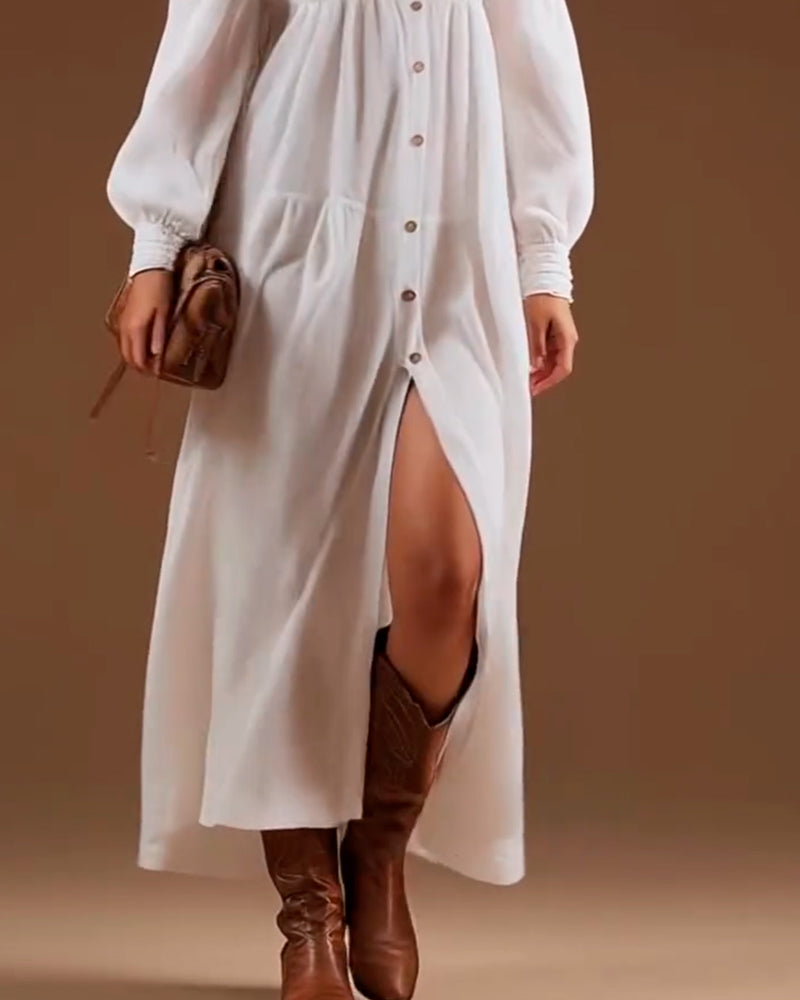 Buttoned Long Sleeve Dress