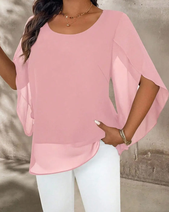 Crew Neck Irregular Solid Blouse