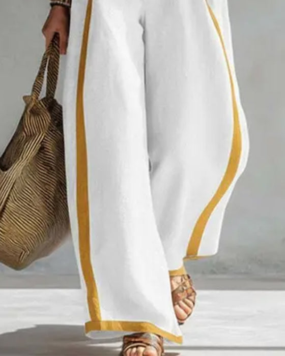 Sleeveless Casual Color-Blocked Two-Piece Set