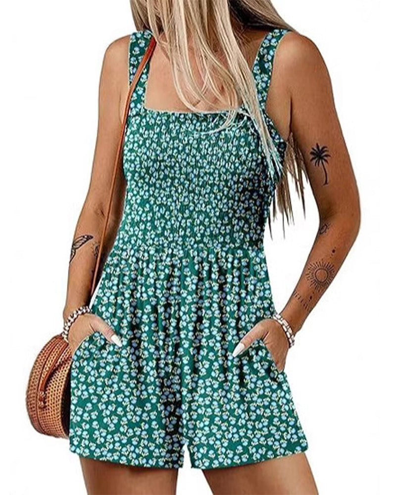 Floral Casual Strappy Shorts Jumpsuit