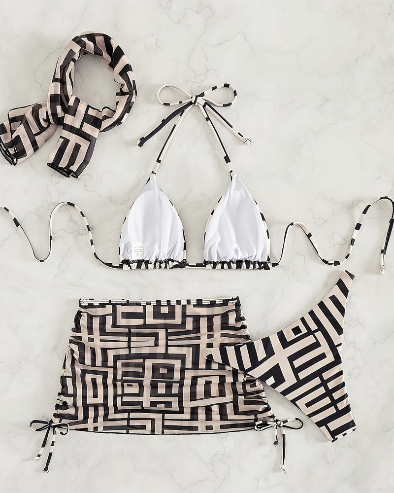 Sensual Geometric Hem Print Bikini