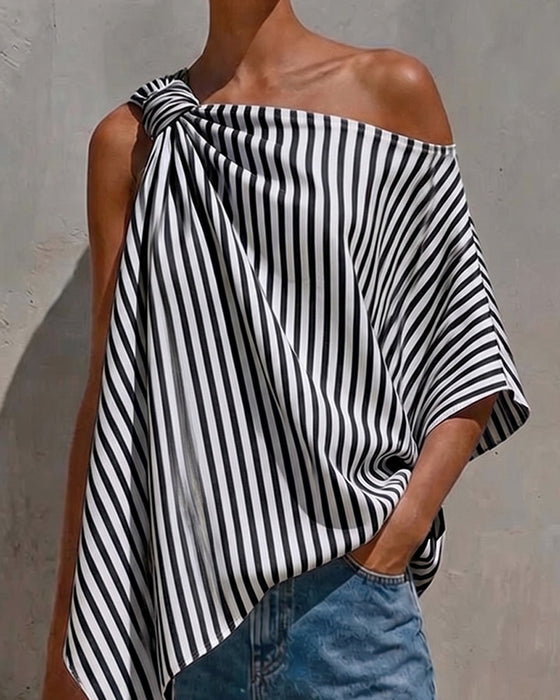 Striped Loose Asymmetric Design Blouse