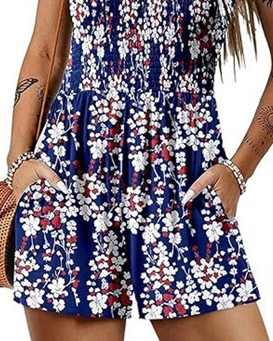 Floral Casual Strappy Shorts Jumpsuit