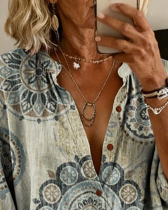 Mandala Pattern Drop Shoulder Sleeve Shirt