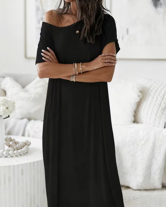 Solid-Color Long Casual Dress
