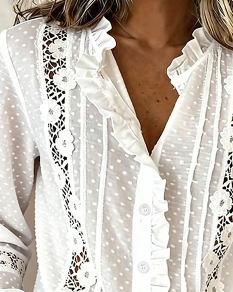 Ruffled Collar Patchwork Versatile Shirt