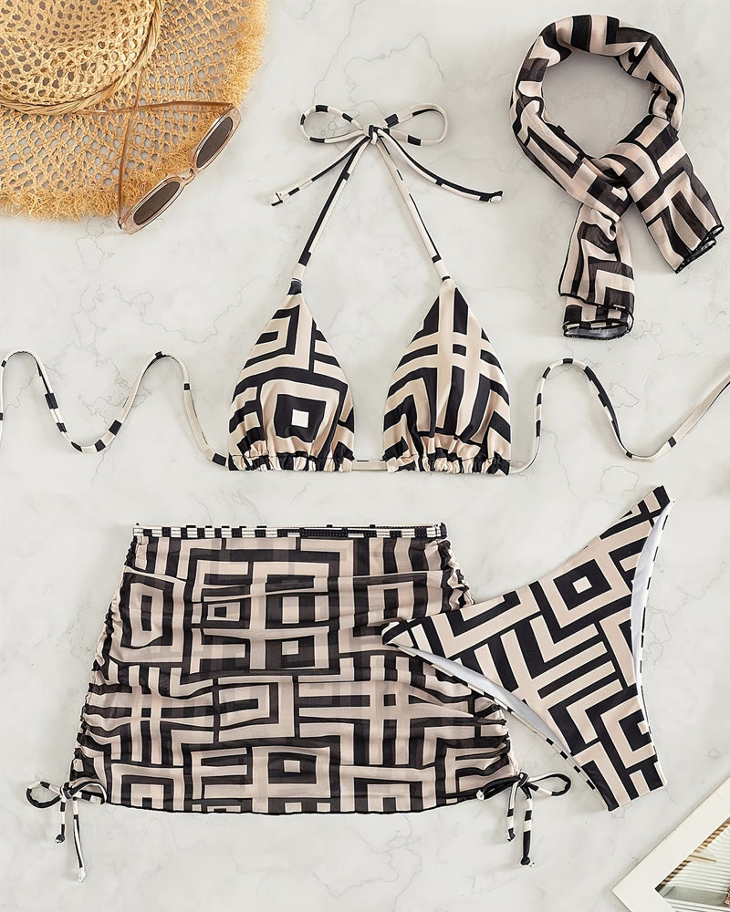 Sensual Geometric Hem Print Bikini