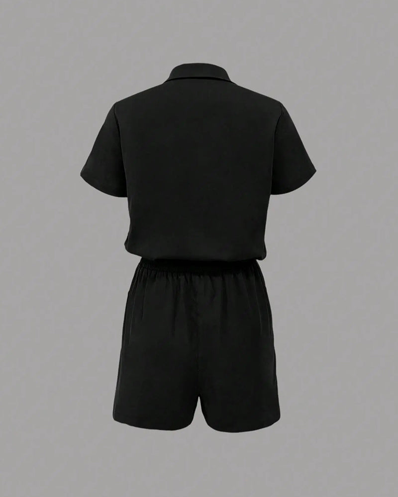 Button Pocket Elastic Waist Jumpsuit