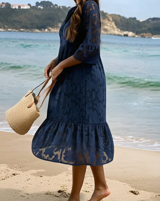 Elegant Sophisticated Ruffle Lace Dress