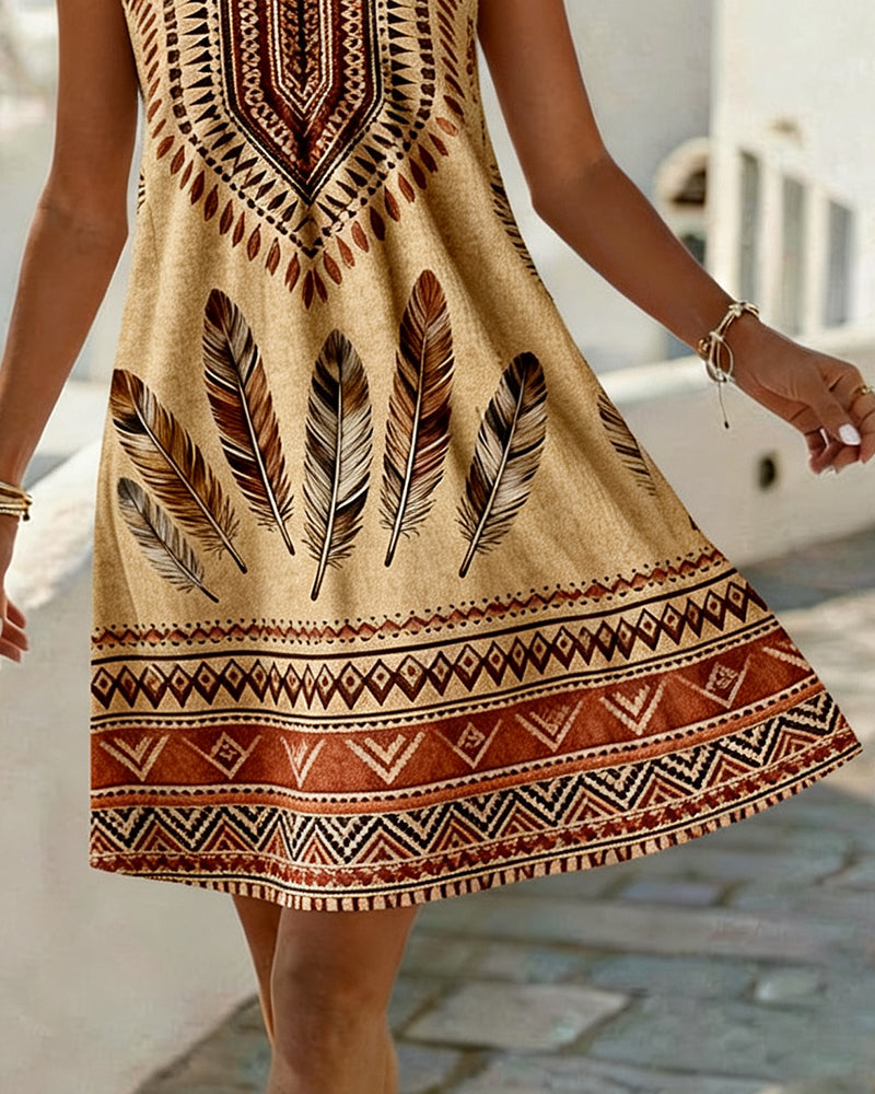 V-Neck Sleeveless Ethnic Print Dress