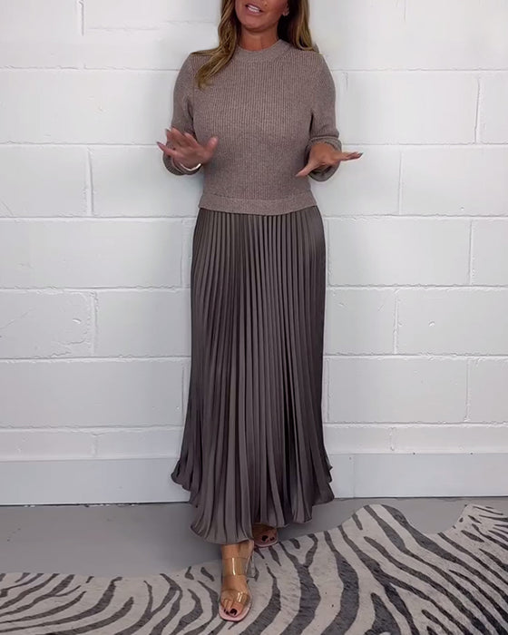 Casual contrast color patchwork pleated dress