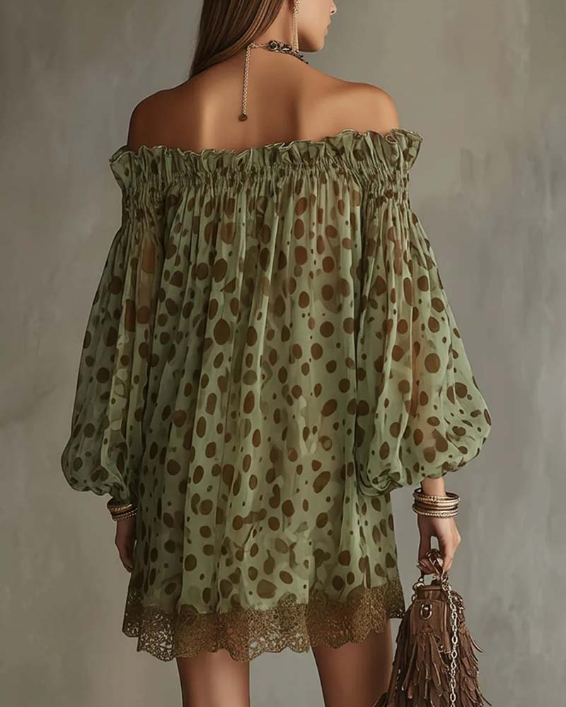 Leopard Print Off-Shoulder Lace Patchwork Dress