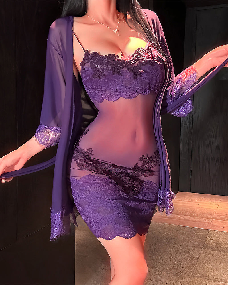 Solid Color Ruffled Nightgown Set