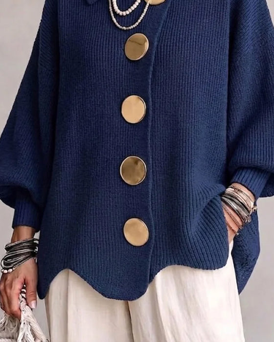 Large Metal Button Lapel Cardigan