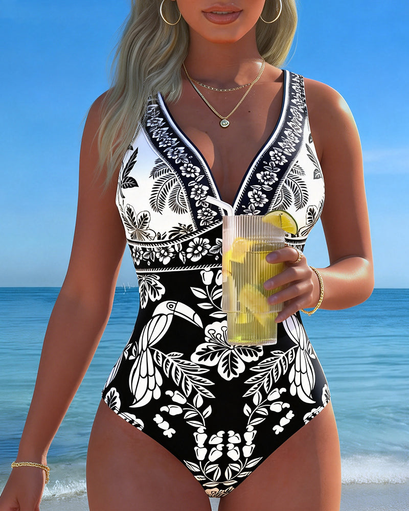 Tropical Flower And Bird One-Piece