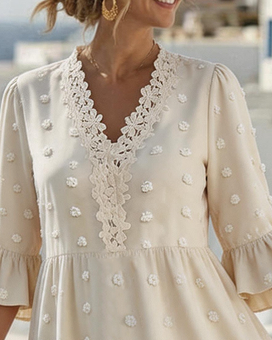 V-Neck Lace Patchwork Dress
