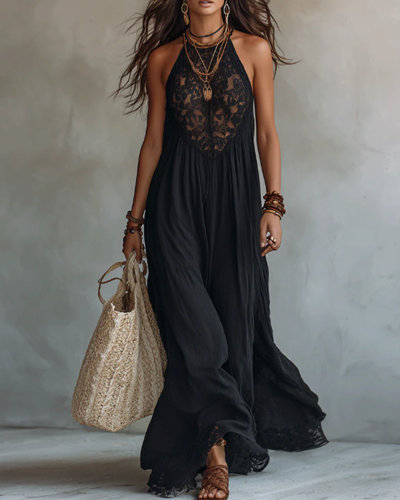 Halter Neck Lace Holiday Dress