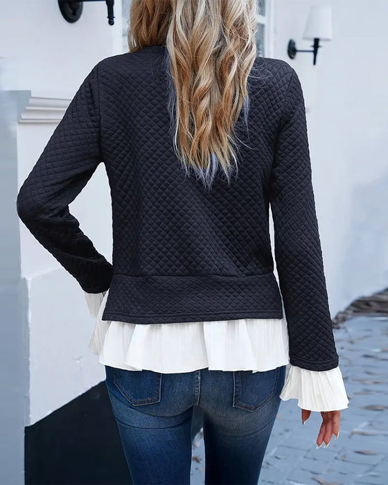 Lace Contrast Crew Neck Top