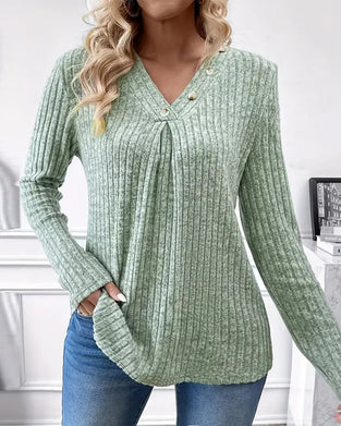 V-Neck Ribbed Long-Sleeve Top
