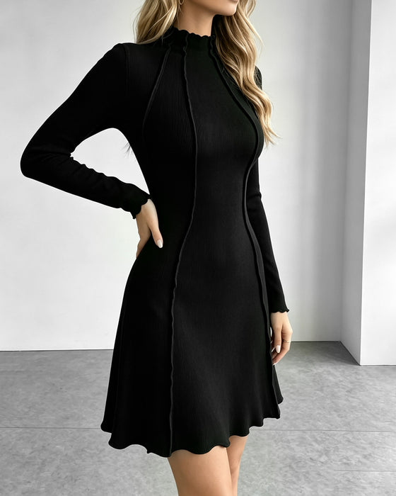 Mock Neck Solid Casual Dress