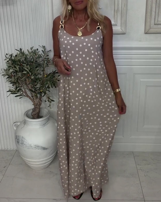 Metal Buckle Suspender Polka Dot Dress