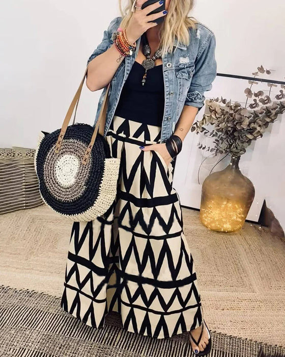 Temperamental printed wide-leg pants