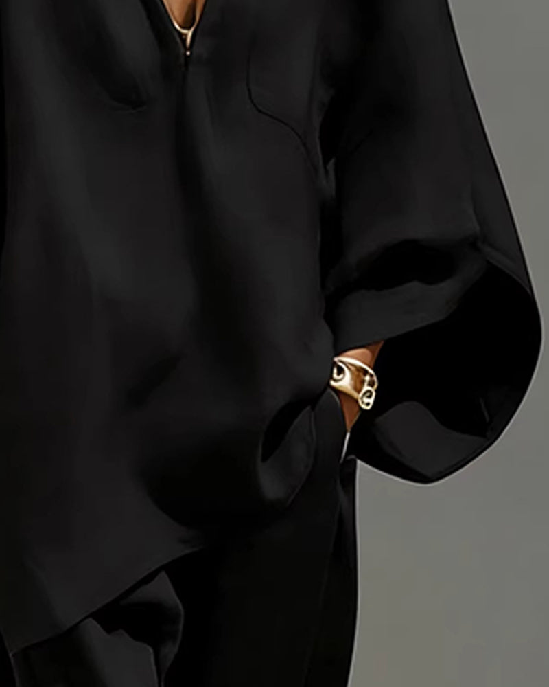 V-Neck Relaxed Sleeve Casual Set