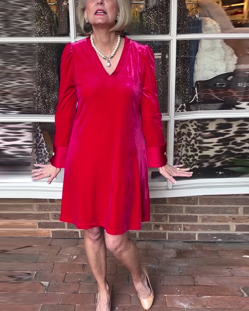 Elegant V-Neck Solid Color Dress