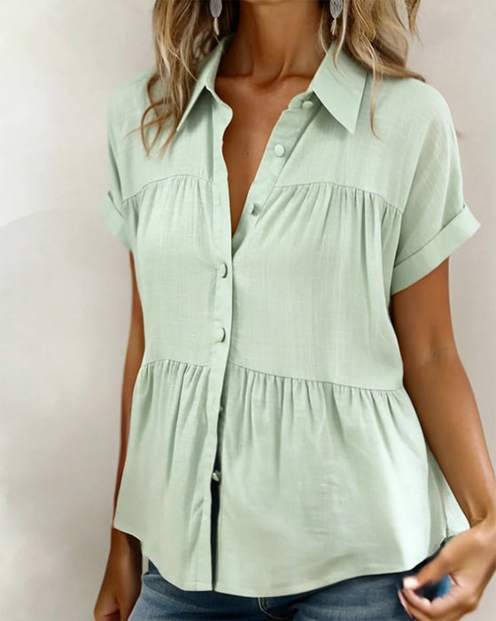Cuffed Pleated Short Sleeve Shirt