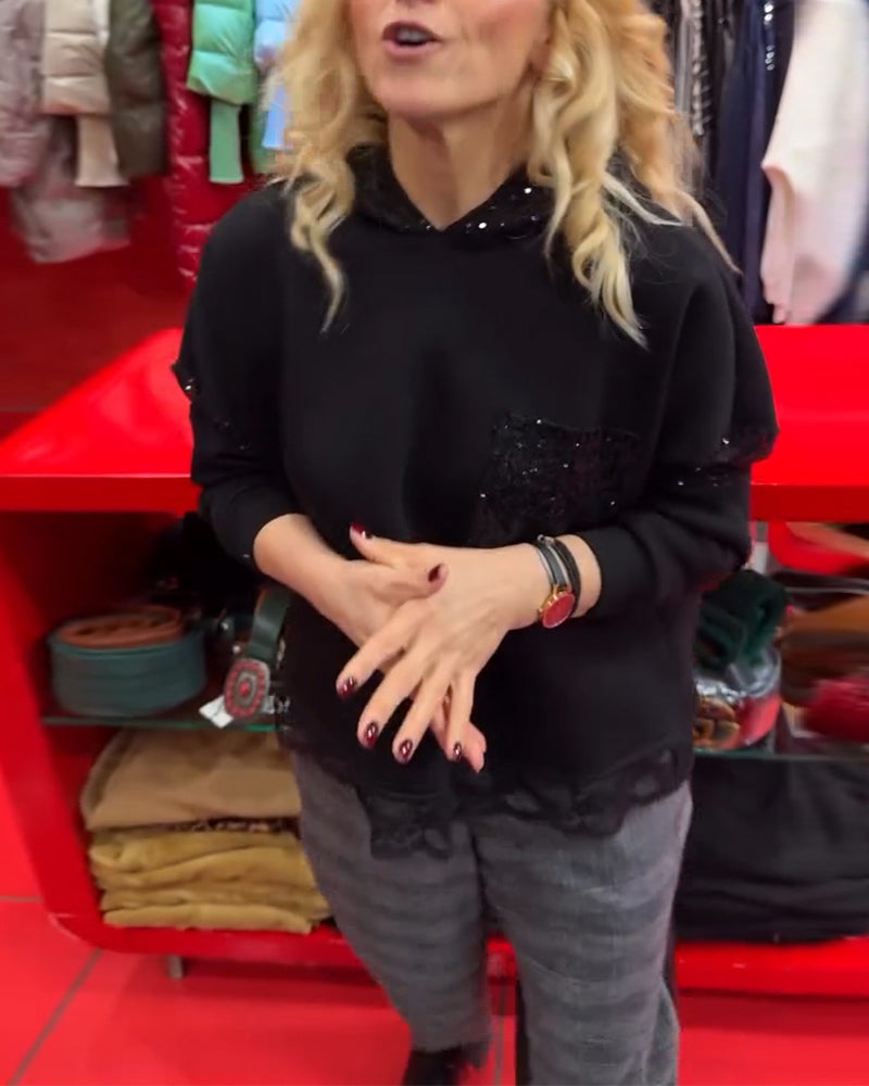 Fashionable Hooded Sequin Patchwork Hoodie