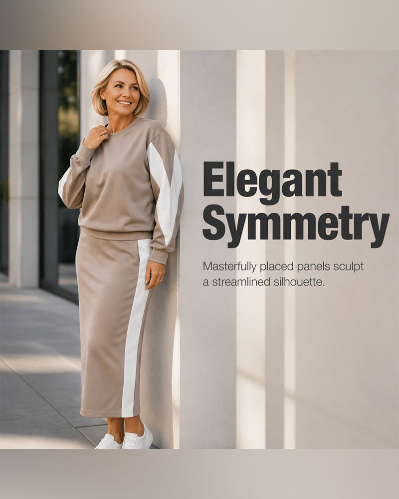Crew Neck Color-Block Skirt Set