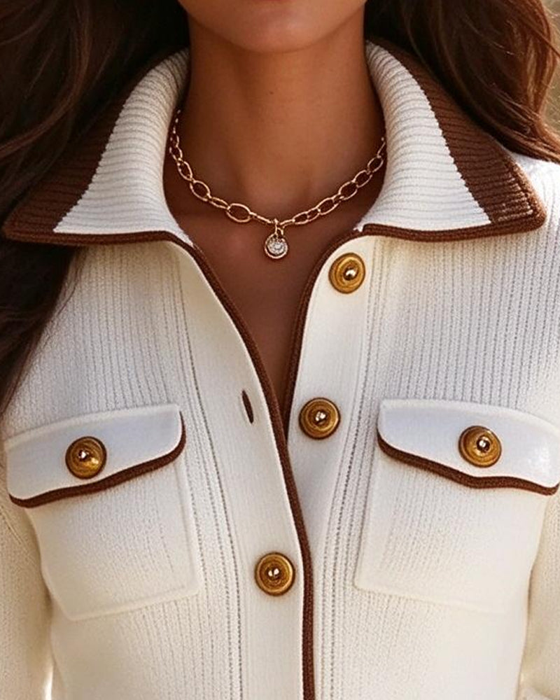 Lapel Button Stripe Cardigan