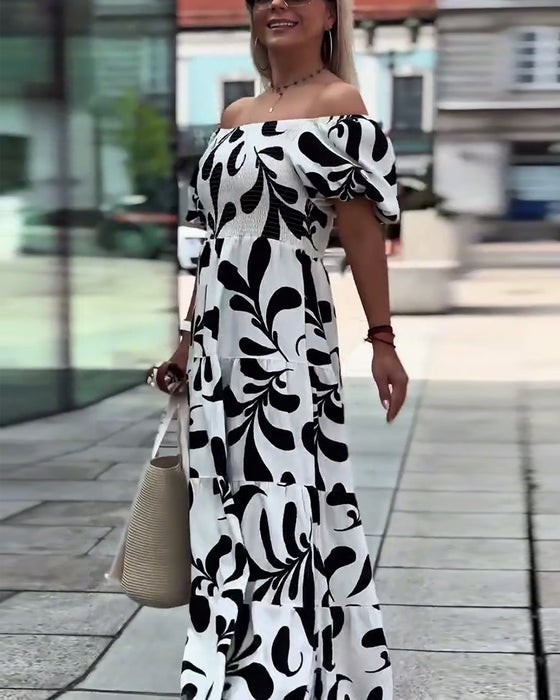 Elegant Off-Shoulder Printed Dress