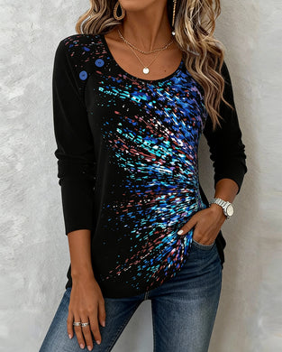 Button-Up Design Colorful Print Top