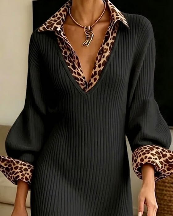 Faux-Layer Leopard Patchwork Short Dress