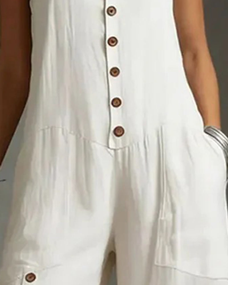 Sleeveless Button-Decorated Casual Jumpsuit