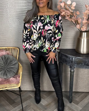 Printed one-shoulder blouse