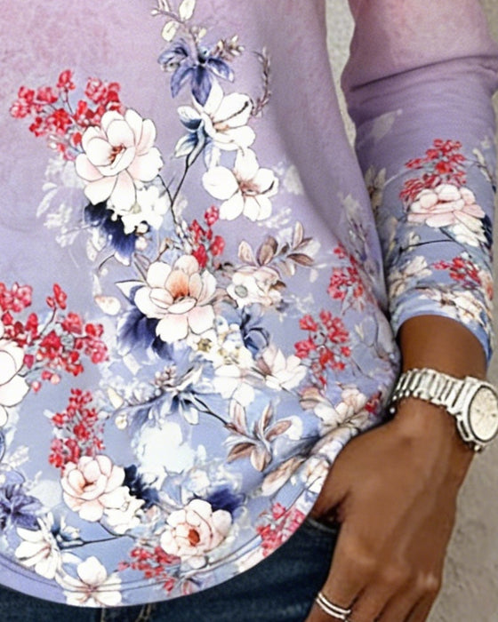 Floral Patchwork Long-Sleeved Top