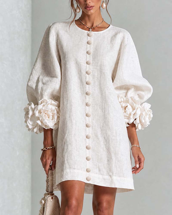 Stylish Floral Lantern Sleeve Dress