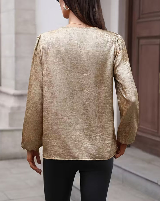 V-Neck Asymmetrical Button Fashion Blouse