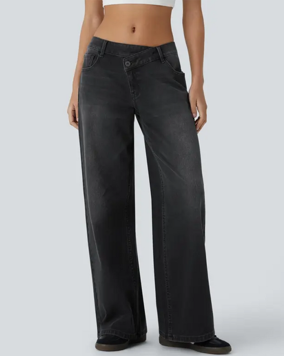 Asymmetrical Low-Waist Wide-Leg Jeans